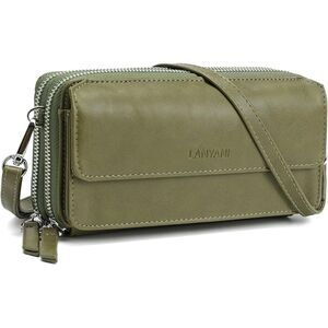 Women Olive Green Imported Faux Leather Crossbody Wallet With Phone Pocket Bags